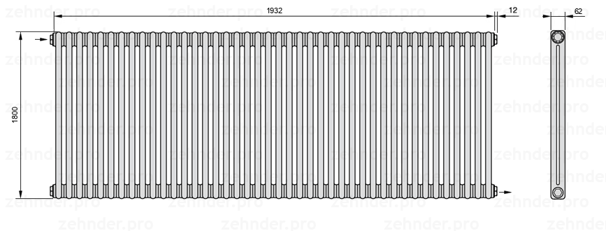 Схема (чертеж) Радиатор Zehnder Charleston 2180/42 №1670 Technoline TL